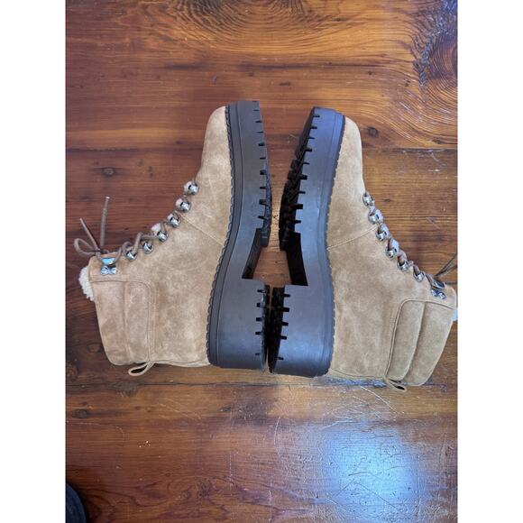 MARC FISHER LTD NAIRY FAUX FUR TRIM HIKING BOOTS IN BROWN NEW WOMEN'S SIZE 9 - Picture 3 of 16